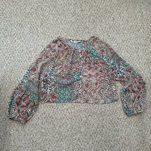 Zara Floral Geometric Sheer Long Sleeve Boho‎ Western Crop L